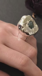 anello scultura argento 999 agata verde resina pregiata