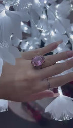 Anello in argento con Rosa di Francia ovale e quarzi citrini gialli