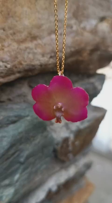 collana orchidea vanda rosa in resina elegante