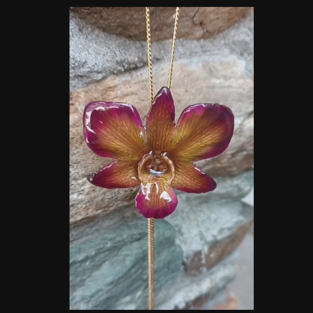 collana orchidea dendrobium naturale resina saliscendi oro regolabile elegante