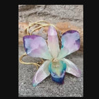 collana orchidea dendrobium blu viola bianca resina saliscendi oro regolabile elegante