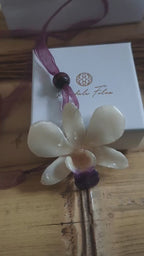 collana orchidea dendrobium bianca filo organza semi legno regolabile elegante naturale