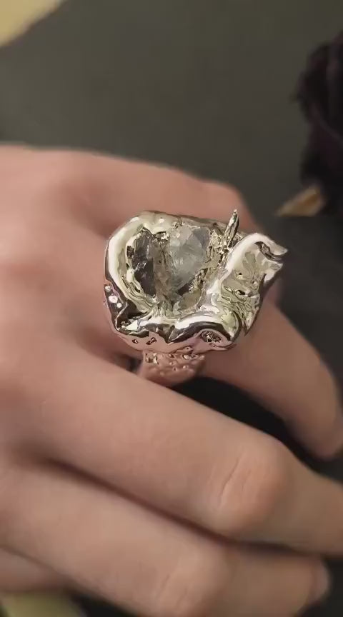anello argento puro ametista grezza resina artistica