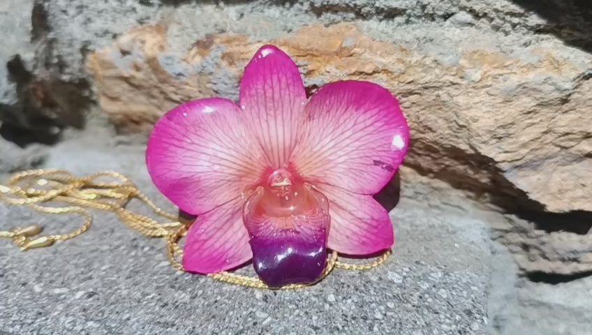 collana orchidea rosa naturale resina saliscendi oro galvanico regolabile anallergica elegante