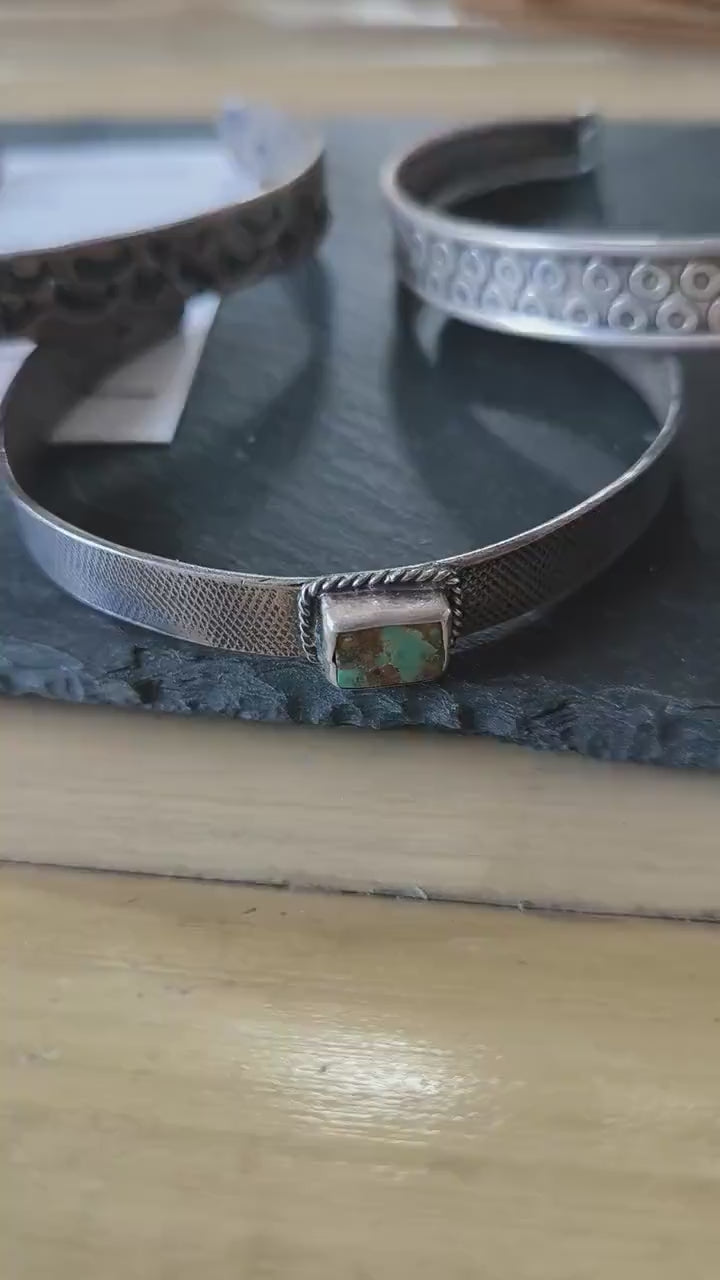 Set di tre bracciali unisex in argento 925 regolabili con nido d’ape e turchesi naturali