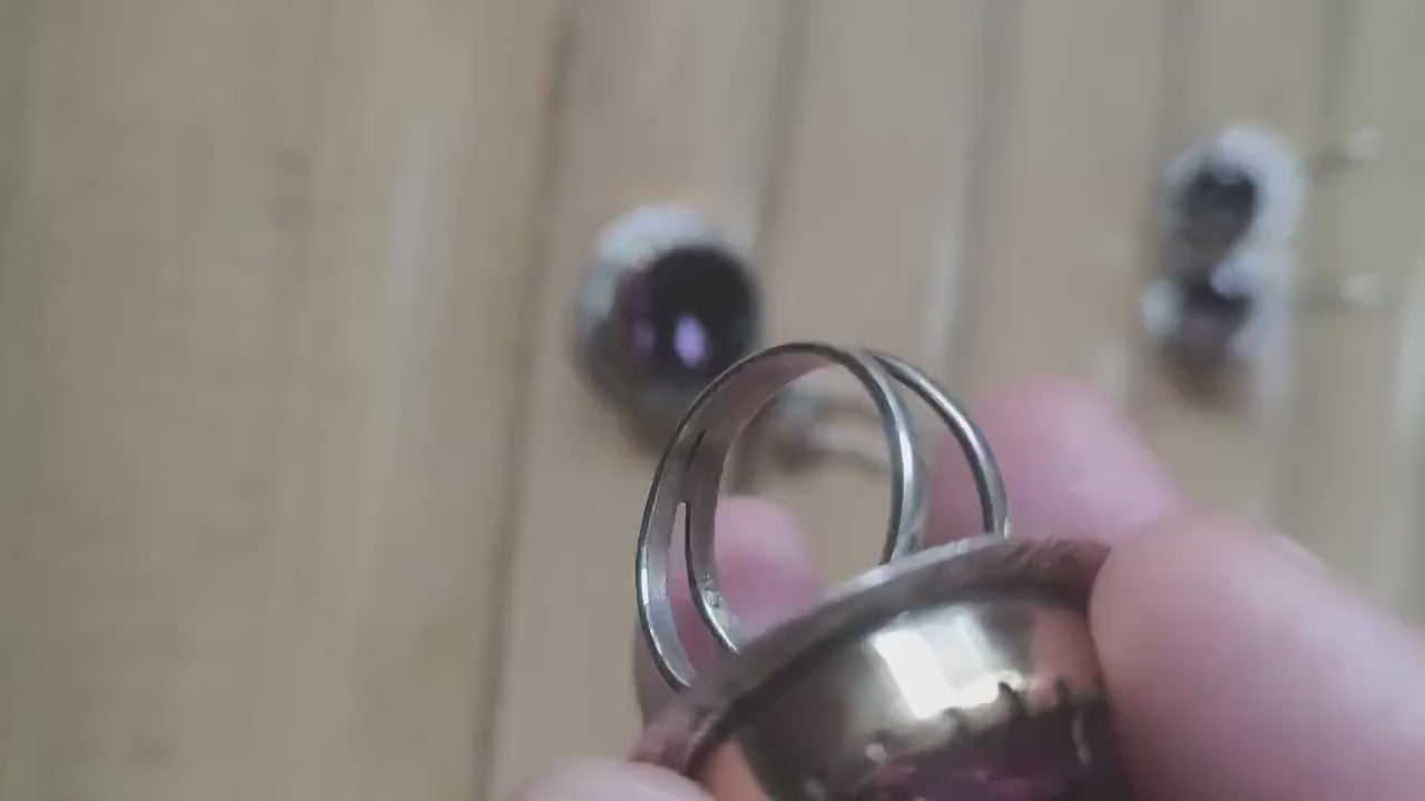 Parure in argento 925 con ametiste naturali composta da collana orecchini e anelli
