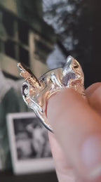 Anello artigianale in argento e resina con tormalina nera naturale misura 14