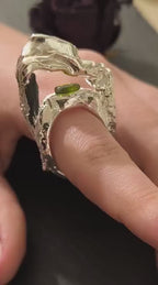 anello argento puro resina con peridoto e ametista drusa