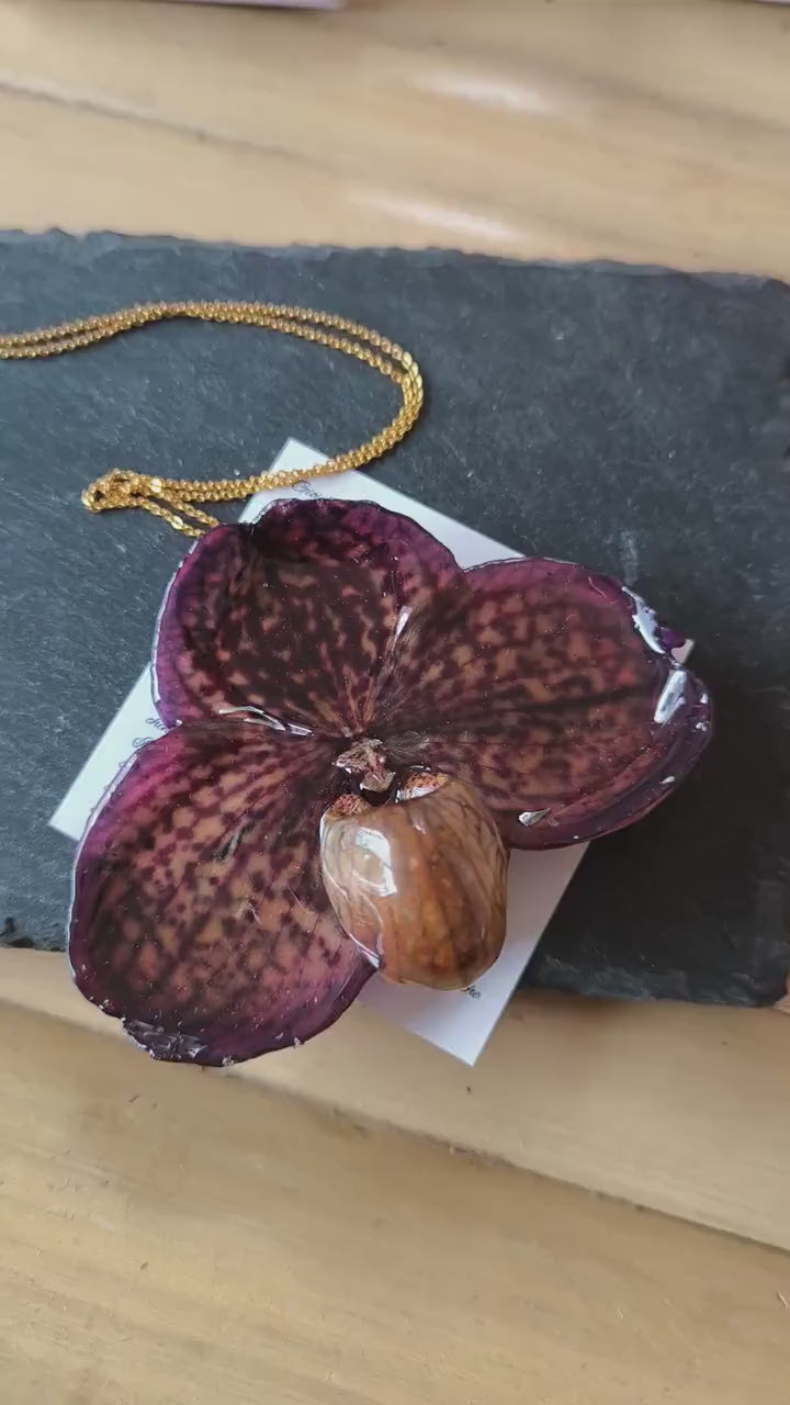 collana orchidea paphiopedilum viola in resina rara