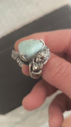 Anello sirena in argento artigianale con larimar grezzo naturale