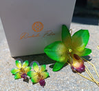Set Collana e Orecchini con Vera Orchidea Verde in Resina