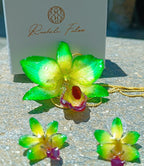 Set Collana e Orecchini con Vera Orchidea Verde in Resina