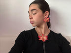 Set collana e orecchini con orchidee rosa corallo in resina, gioielli floreali artigianali luminosi